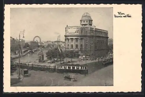 AK Wien, Urania mit Kai und Strassenbahn