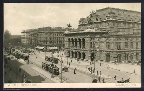 AK Wien I., Opernring aus der Vogelschau, mit Strassenbahnen