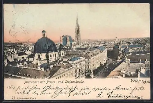 AK Wien, Panorama mit Peters- und Stefanskirche