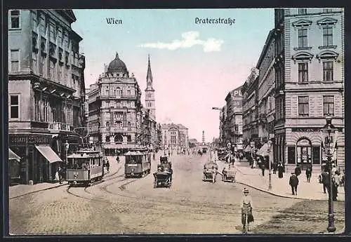 AK Wien, Praterstrasse mit Strassenbahn