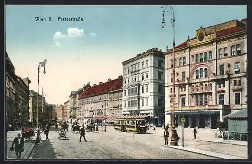 AK Wien, Praterstrasse mit Strassenbahn