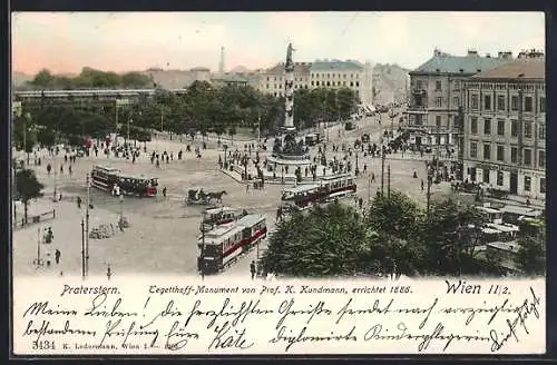 AK Wien, Praterstern mit Tegetthoff-Monument und Strassenbahn