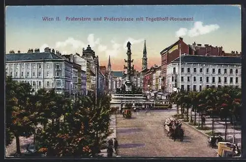 AK Wien, Praterstern und Praterstrasse mit Tegetthoff-Monument