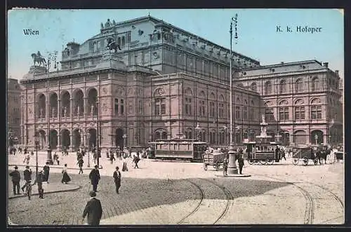 AK Wien, Platz vor K. k. Hofoper mit Strassenbahn