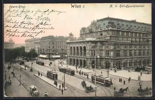 AK Wien, Opern-Ring mit Strassenbahnen