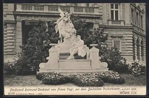 AK Wien, Ferdinand Raimund-Denkmal vor dem Deutschen Volkstheater