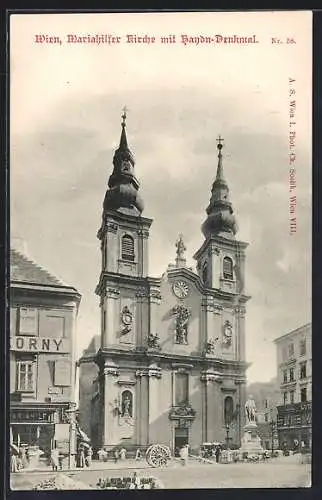 AK Wien, Mariahilfer Kirche mit Haydn-Denkmal