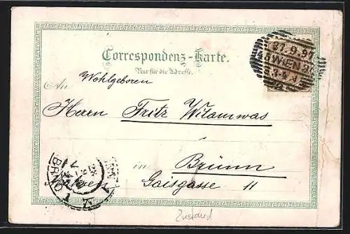 Lithographie Wien, Türkenschanz-Park mit Restaurant, K. K. Sternwarte und Hochschule für Bodenkultur