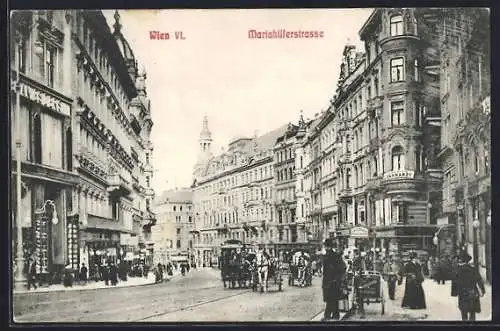 AK Wien, Strassenbahn-Haltestelle in der Mariahilferstrasse