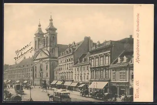 AK Wien, Partie an der Hauptstrasse mit Rochuskirche