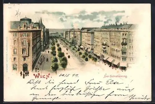 Lithographie Wien I, Ringstrasse, Schottenring