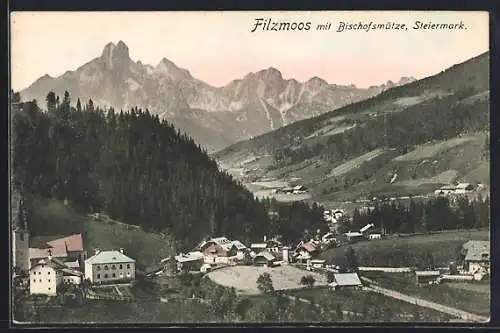 AK Filzmoos /Steiermark, Ortsansicht gegen Bischofsmütze