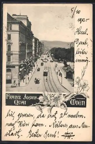 AK Wien, Strassenpartie Franz Josef-Quai, Blühender Zweig