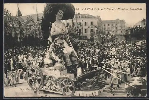 AK Nice / Nizza, Carnaval de Nice, Madame Carnaval, Grand Char, Festwagen beim frz. Karneval