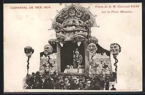 AK Carnaval de Nice 1904, Palais de S. M. Carnaval XXXII sur la Place Masséna