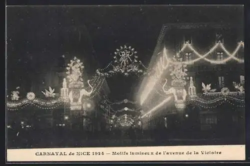 AK Nice, Carnaval 1924, Motifs lumineux de l`avenue de la Victoire