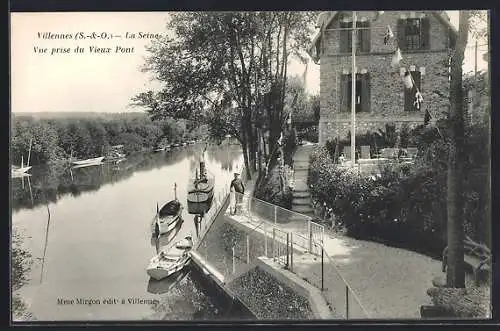 AK Villennes /S.-&-O., La Seine, vue prise du Vieux Pont