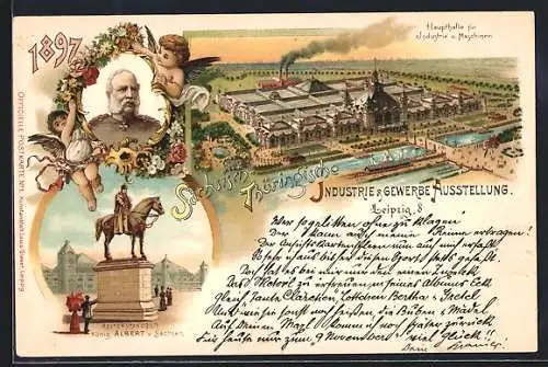 Lithographie Leipzig, Industrie- und Gewerbe Ausstellung, 1897, König Albert von Sachsen