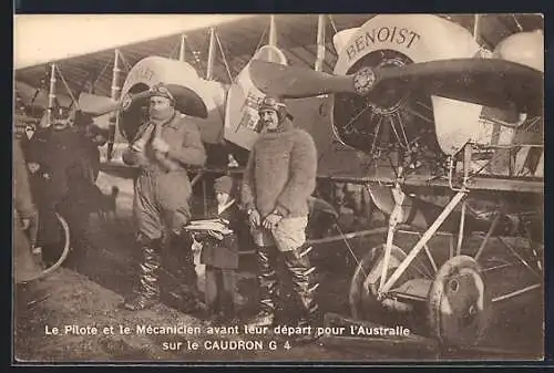 AK Piloten Poulet und Benoist vor ihrem Start nach Australien mit dem Flugzeug Caudron G 4