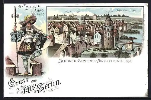 Lithographie Berlin, Gewerbe-Ausstellung 1896, Spandauer Thor