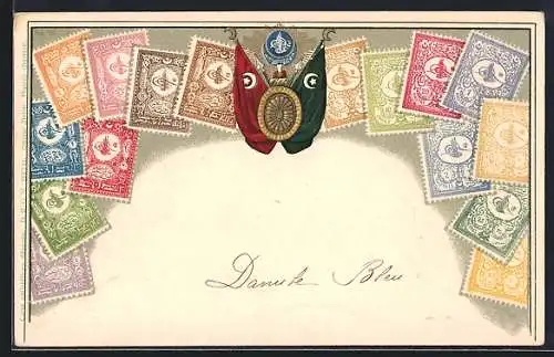 AK Fahnen und Briefmarken aus der Türkei
