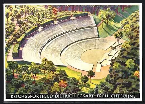 Künstler-AK Berlin, Reichssportfeld mit Dietrich Eckart - Freilichtbühne