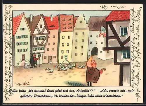 Künstler-AK Brauerei-Werbung, Gänsemarsch am Bürger-Bräu