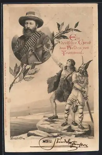 Künstler-AK Alfred Mailick: Ein deutscher Gruss dem Helden von Transvaal, Burenkrieg, Germanen