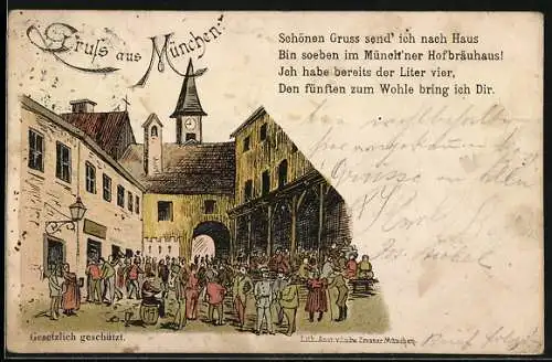 Vorläufer-AK München, 1893, Münchner Hofbräuhaus, Gäste im Innenhof