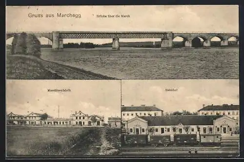 AK Marchegg, Bahnhof, Brücke über die March, Maschinenfabrik