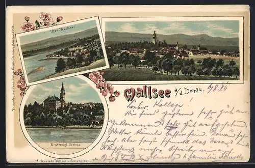 AK Wallsee a. d. Donau, Ufer-Wallsee, Erzherzogl. Schloss und Gesamtansicht