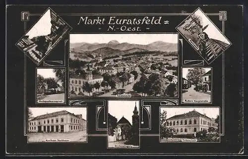 AK Euratsfeld /N.-Oest., Kaufhaus Bachbauer, Kircheingang und Äussere Hauptstrasse