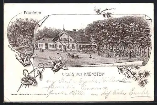 Lithographie Sieghartskirchen, Kronstein, Gasthaus, Felsenkeller