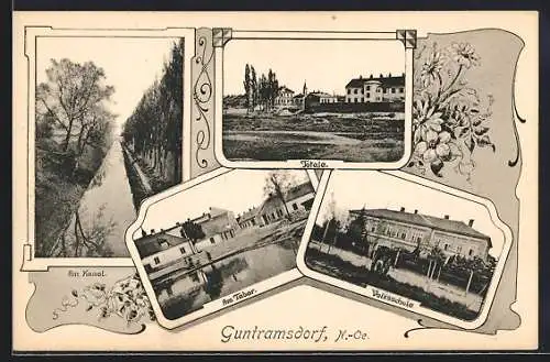 AK Guntramsdorf /N.-Oe., Volksschule, Am Tabor, Am Kanal