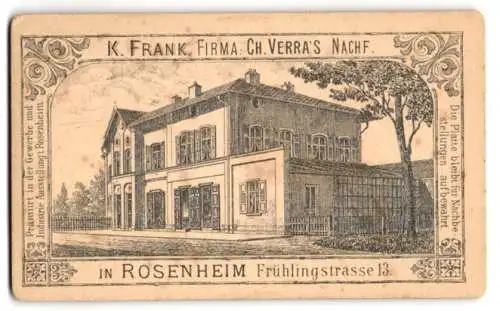 Fotografie K. Frank, Rosenheim, Ansicht Rosenheim, Foto-Atelier Frühlingstrasse 13, Rückseitig Damen Portrait