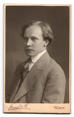 Fotografie Atelier Strauss & Co., Wien, Mariahilferstrasse 38, Firmenlogo, Rückseitig Herren-Portrait