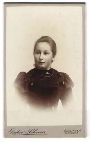 Fotografie Gustav Scheerer, Esslingen, Bahnhofstrasse 8, Porträt einer Frau in eleganter Kleidung