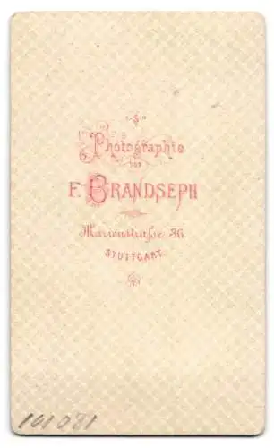 Fotografie F. Brandseph, Stuttgart, Marienstrasse 36, Kleinkind auf Sessel