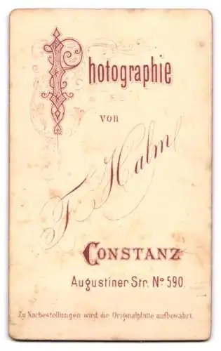 Fotografie F. Halm, Constanz, Augustiner Str. 590, Porträt eines jungen Mannes