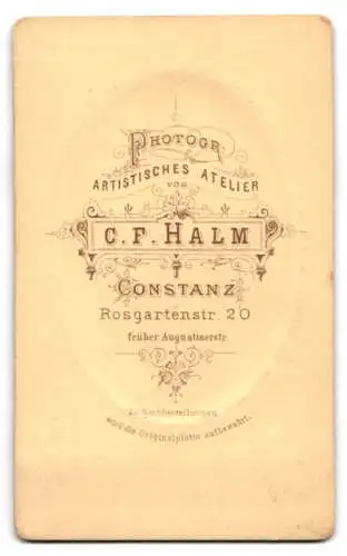 Fotografie F. Halm, Constanz, Rosgartenstr. 20, Porträt eines älteren Herrn in Anzug