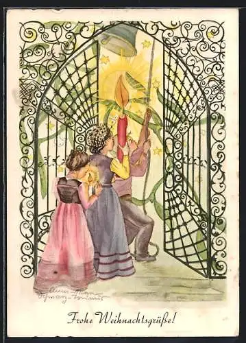 Künstler-AK Schwarz-Torino: Schwarz-Torino, Kinder mit Kerzen läuten Weihnachtsglocken