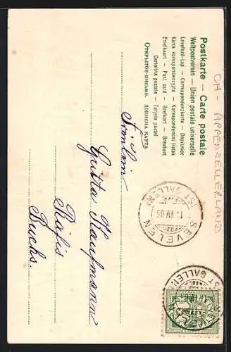 Lithographie Schweizer Paar in Tracht