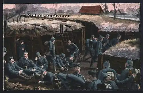 Künstler-AK Soldaten im Schützengraben, Schneelandschaft