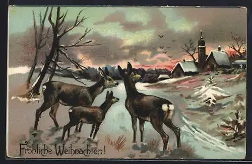 AK Weihnachten, Rehe im Schnee