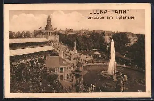 AK Berlin, Luna-Park, Gasthaus Terrassen am Halensee aus der Vogelschau