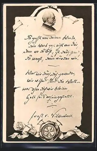AK Schreiben von Wildenbruch an Bismarck mit Bismarck-Portrait, Siegel