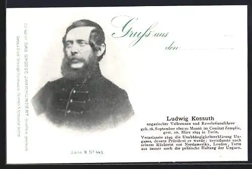 AK Porträt Ludwig Kossuth, ungarischer Volksmann und Revolutionsführer