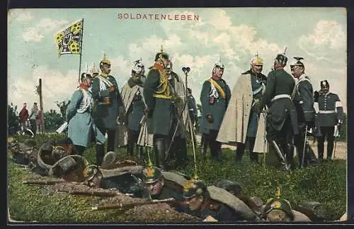 AK Wilhelm II. auf Truppenbesuch, Standarte, Schützengraben