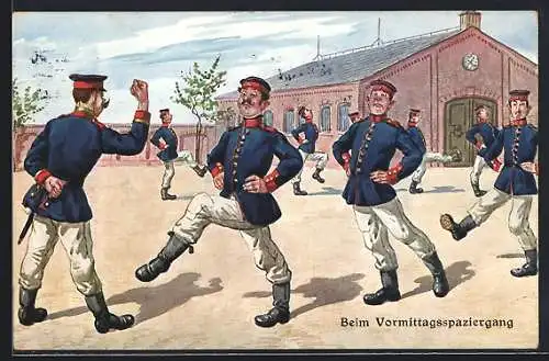 AK Beim Vormittagsspaziergang, Rekrutenhumor