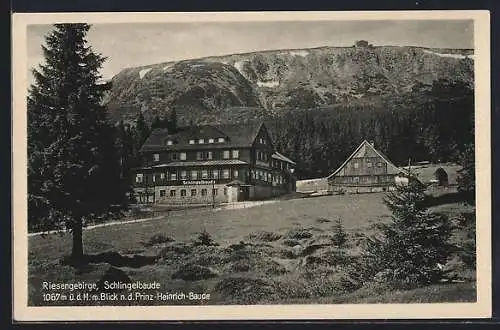 AK Schlingelbaude im Riesengebirge mit Blick nach der Prinz-Heinrich-Baude